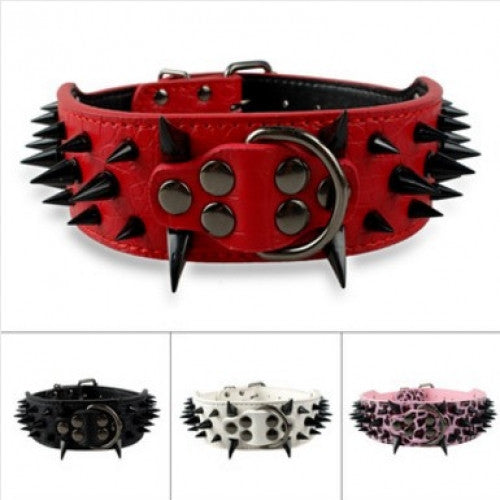 2 Inch Wide Sharp Spiked Leather Collar